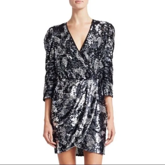 Tanya Taylor Zoey Sequin Camo Wrap Dress size 2